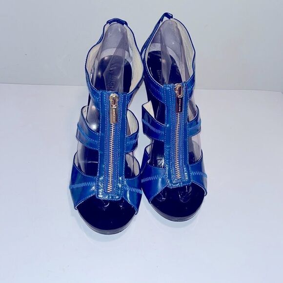 Michael Kors blue leather caged zippered 4” heels - Picture 2 of 6
